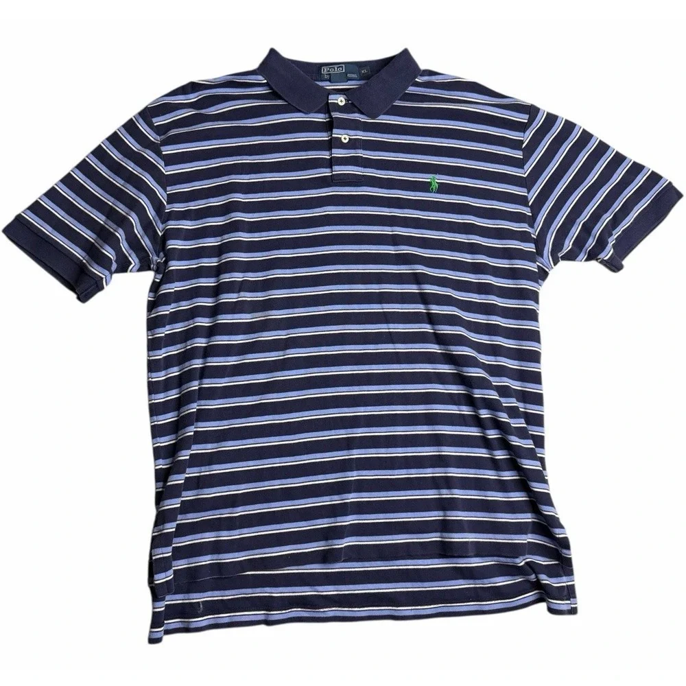 Polo Ralph Lauren Polo Shirt Mens XL Blue Striped Short Sleeve‎ Cotton